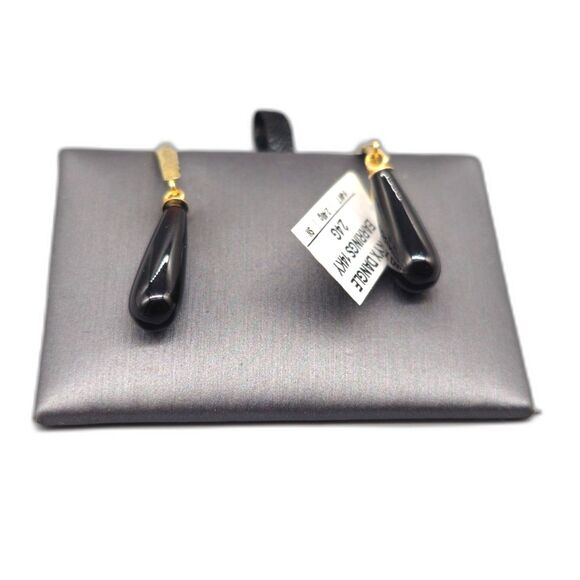 14KT YELLOW GOLD 2.40G ONYX DANGLE EARRING SET (147125-9)